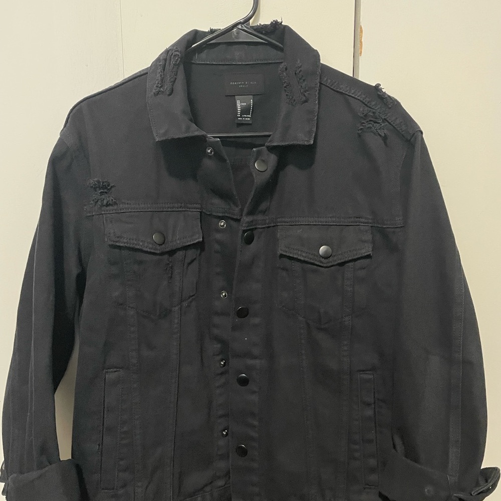Men's Black Distressed Denim Jacket